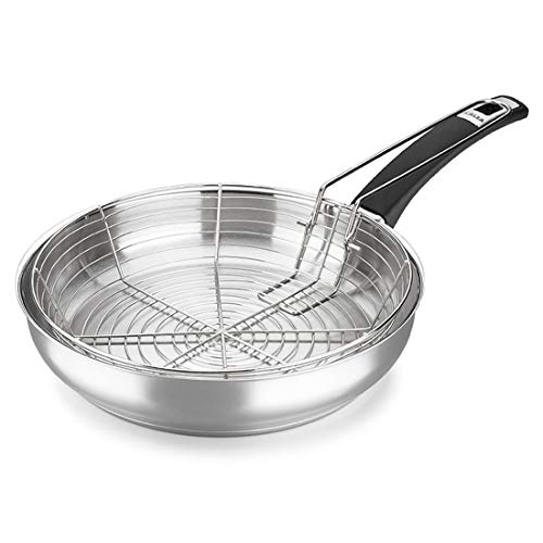 ALZA ® Inox sartén freidora, 20 cm de diámetro superior, fabricada en acero inoxidable, incluye cestillo para freir, apta para Todo Tipo de Cocinas, inducción, fácil limpieza, apto para lavavajillas
