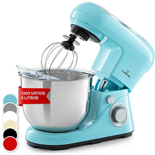 Klarstein Batidora Amasadora con Bol 5L para Hornear, Robot Cocina, Amasadora Reposteria 1300W, Gancho y Bol para Mezclar, Electrodomesticos Cocina Varillas Rotación Planetaria con 6 Velocidades