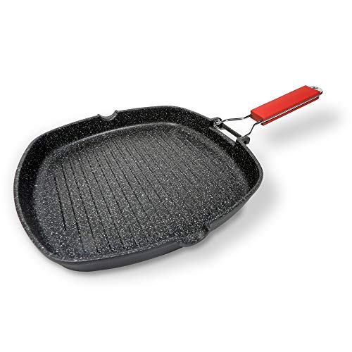 Moneta Pro Grill, Sartén de Inducción con Mango Plegable, Revestimiento Antiadherente y Antiarañazos, Plancha Apta para Todo Tipo de Cocinas, Apta para el Lavavajillas, 28x28 cm