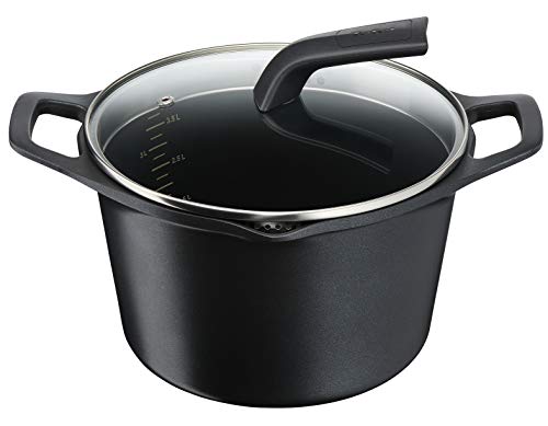 Tefal Aroma - Olla de 22 cm aluminio fundido y tapa, antiadherente revestimiento de titanio, con picos vertedores, apta para todo tipo de fuegos incluso inducción