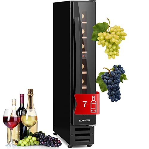KLARSTEIN Vinoteca, Nevera para Vinos con 1 Zona de Refrigeración, Botellero Puerta Cristal para Vino, Proseco, Expositor Interior y Exterior, Panel Táctil, 20 L., Vinoteca Capacidad 7 Botellas