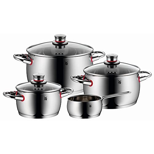 WMF Quality One - Batería de cocina, 4 Piezas, de acero inoxidable, inducción, asas termorresistentes , 3 cacerolas altas de 16, 20 y 24 cm con tapa, 1 cazo de 16 cm