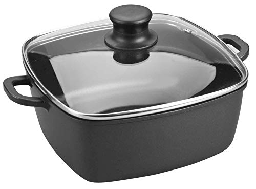 Lacor - 25829 - Cacerola Cuadrada con Tapa de Cristal Forte de 28 cm Aluminio - Negro