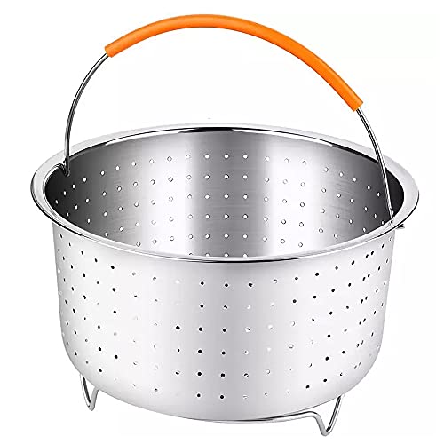 Kalsey Cesta de Vapor Acero Inoxidable, Cesto Accesorio para Cocción, Cesta de Vapor de Vegetales, Multiusos Cesto de Limpieza de Frutas con Mango de Silicona para Cocinas, Restaurantes(3QT)