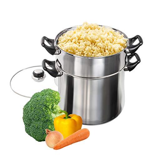 Olla de inducción para cuscús de acero inoxidable con colador de vapor Olla de cocción colador de vapor inserto (verduras, 12 litros, tapa de vidrio.)
