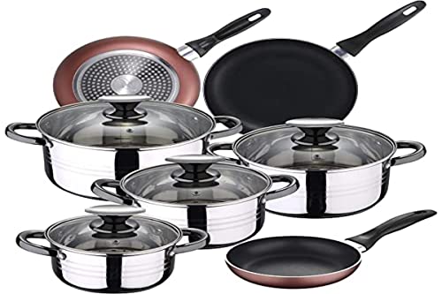 Bateria de cocina 8 piezas SAN IGNACIO Dina, acero inoxidable, con juego sartenes (16/20/24 cm) SAN IGNACIO Paradise de aluminio prensado