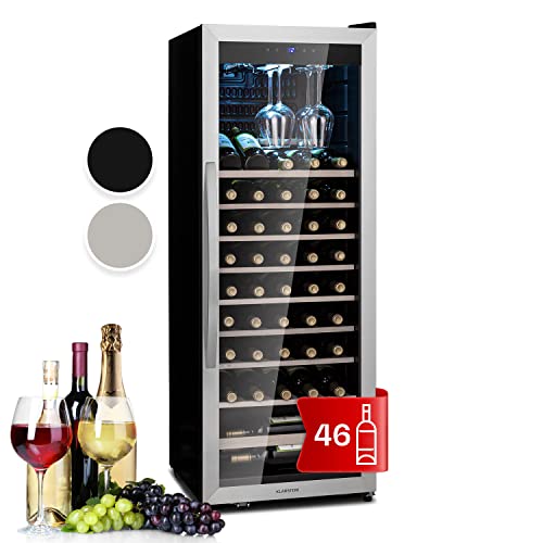 Klarstein Vinoteca 12 Botellas, Nevera Expositora Vino y Cerveza de Una Zona, Pequeña, Interior y Exterior con Puerta de Cristal, Protección UV, Panel Táctil, 4-22°C