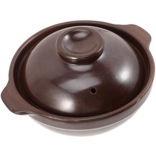 DOITOOL Cazuela de barro ollas de arcilla con tapa ollas de arroz de gres tradicional vintage cazuela para Shabu Shabu en la estufa (marrón claro) 600 ml