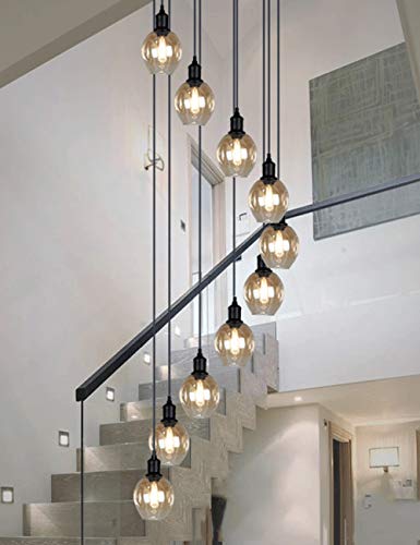 BDS lighting Retro múltiples Bolas de Vidrio Escalera araña Espiral Moderno Luces Colgantes para Villa araña dúplex Escalera Larga araña E27 LED, de Gran tamaño (Tamaño : 10 Balls)