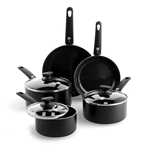 GreenPan Cambridge Juego de 8 Ollas y Sartenes de Cerámica antiadherente, libre de PFAS, inducción, apto para lavavajillas, apto para horno, negro