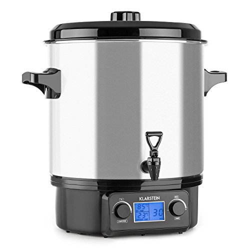 Klarstein Biggie - Olla eléctrica pasteurizadora, Potencia 2000 W, Temperatura regulable 30-100°, Temporizador máx. 120 min, 2 asas, Acero inoxidable, Capacidad 27 L, Pantalla digital, Plateado
