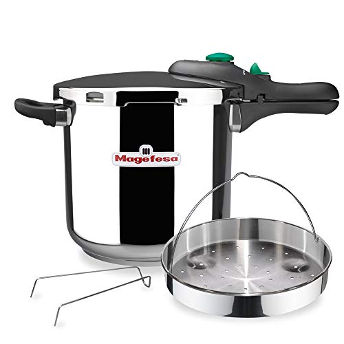 MAGEFESA DYNAMIC Olla a presión super rápida de fácil uso, acero inoxidable 18/10, apta para todo tipo de cocinas, incluido inducción. Pack exclusivo Olla+Cestillo (6 LITROS)