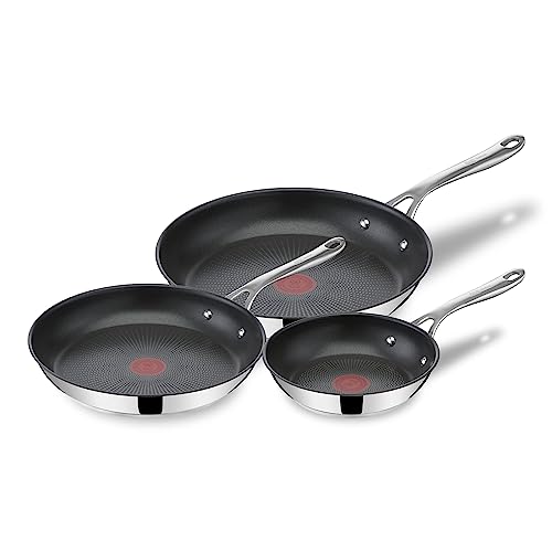 Tefal Jamie Oliver - Juego 3 Sartenes: 3 Sartenes 20/24/28 cm de acero inoxidable, sartenes antiadherentes, reforzado con Titanio, Thermo-Signal, forma profunda, todo tipo de cocinas, fácil limpieza