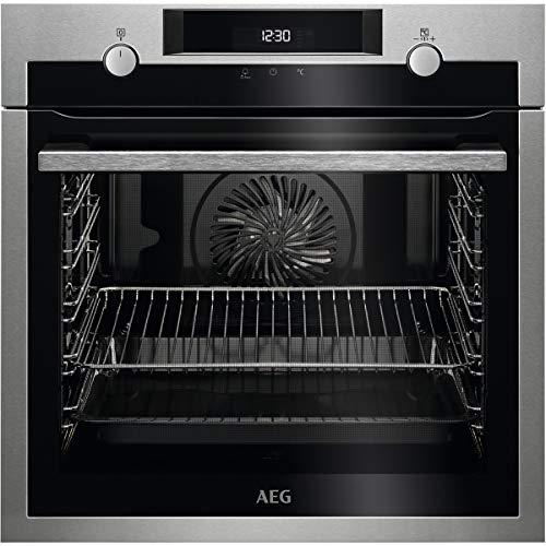 AEG BPE535120M Horno multifunción con limpieza pirolítico, 10 funciones, cocción uniforme, ventilador XXL, mandos escamoteables, pantalla LCD táctil, inox, clase A+, 71 litros