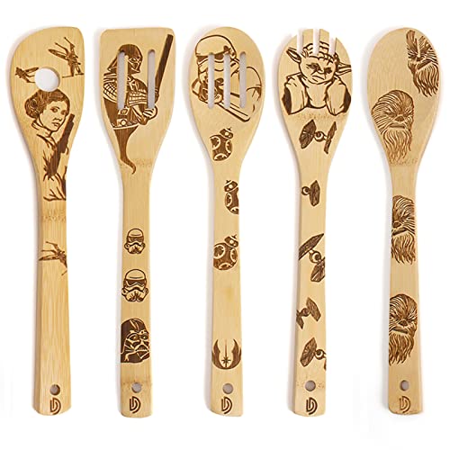 Star War Cucharas madera quemadas Cucharas giratorias para cocinar Espátulas talladas Utensilios cocina antiadherentes Gadgets cocina - Regalos inauguración la casa y bodas de calidad superior