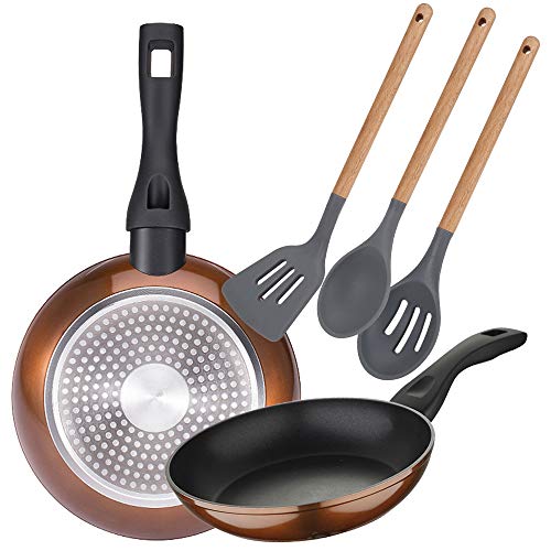 Juego de 2 sartenes (20,24cm) en aluminio prensado BERGNER y set de 3 utensilios de cocina en silicona