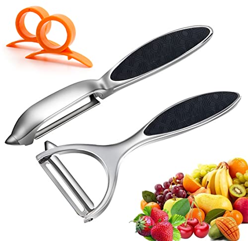 Leaflai Pelador de patatas Pelador Verduras, Mango Ergonómico Antideslizante y Hoja Afilada de Acero Inoxidable en Forma de Y e I Pelador Giratorio para Fruta Zanahoria Berenjena Pera Mango Pepino