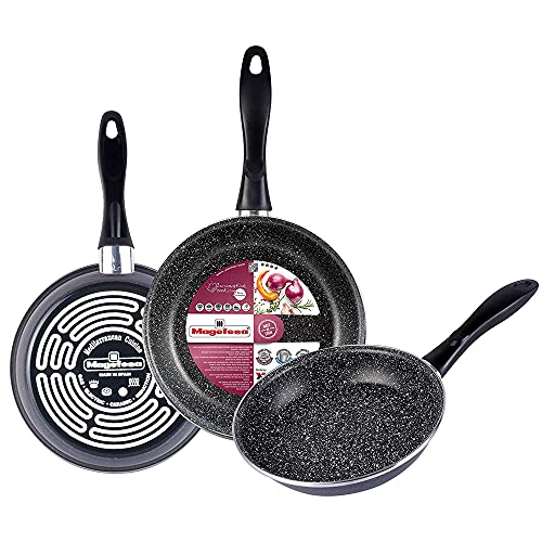 MAGEFESA K2 Gransasso Set 3 sartenes 20/24/28cm, Acero vitrificado Exterior, Gris, Antiadherente bicapa, Efecto Piedra, para Todo Tipo de cocinas, Especial inducción. 50% Ahorro energético
