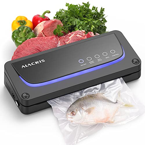 ALACRIS Envasadora al Vacío Domestica, Embasadoras Vacio Alimentos Profesional 5 en 1, 70Kpa External Vacuum Maquina Selladora al Vacío Modo Seco y Húmedo, con Cortador Incorporado, 5 Bolsas