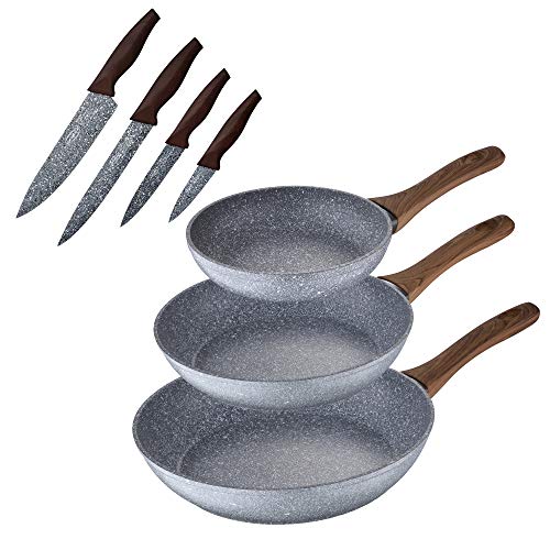 San Ignacio 3 Sartenes 20/24/28 + Set Cuchillos, Daimiel, Aluminio Forjado, Inducción, Gris