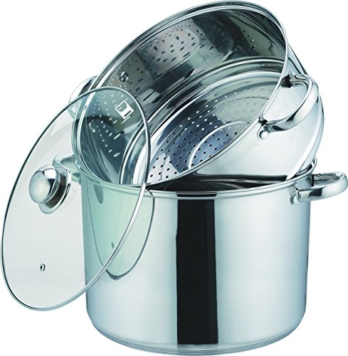 Kamberg Cuscusera Al vapor, Olla - 3 en 1, acero inoxidable, tapa de vidrio, todos los incendios, incluida la inducción, 24 cm, 8 litros