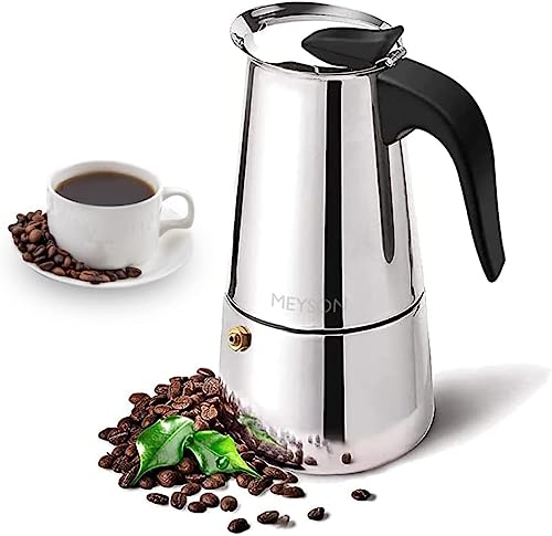 Cafetera Italiana en acero inoxidable 6 tazas (300 ml) Cafetera Italiana inducción para espresso. Compatible con gas, vitrocerámica e inducción. Uso doméstico y oficina. Cafetera Moka.