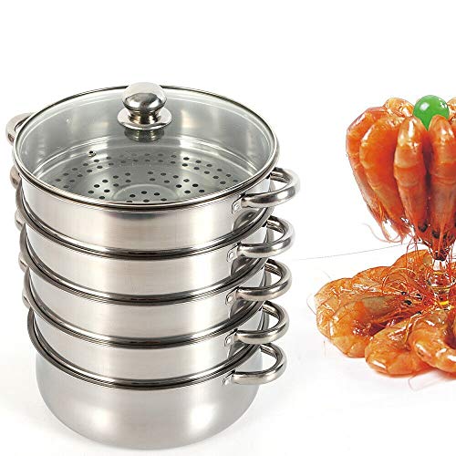 Cocina al vapor, 5 pisos, olla apilable, diámetro 30/28/26 cm, olla de acero inoxidable, olla para cocinar al vapor con tapa de cristal (30 cm)