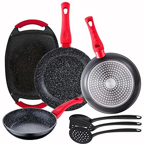 San Ignacio Pack 3 sartenes Energy Ø20/24/28 cm + Plancha grill asador de 37x25 cm + Set de 3 utensilios de cocina en nylon (PK3171)