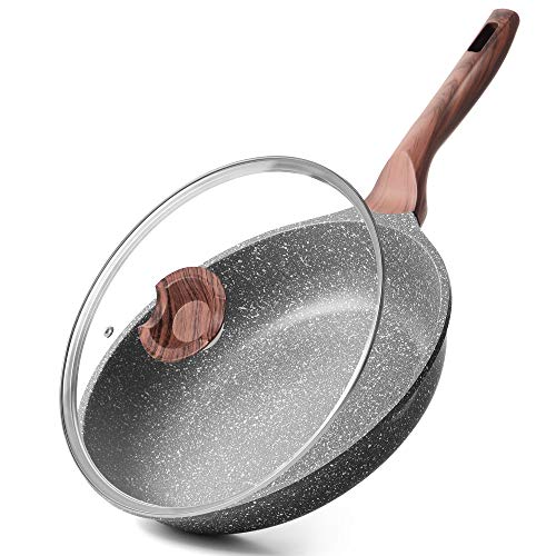 ilimiti Sartén antiadherente con Tapa 24cm, sarten antiadherente de aluminio, Sartenes para freír Antiadherente PFOA Free, Sartén Apto para Inducción