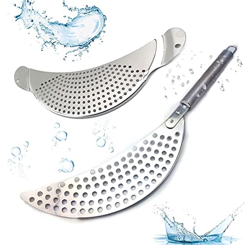 D L D Colador de acero inoxidable con asa, 2 coladores de pasta de acero inoxidable, escurrir ligeramente, apto para todas las ollas y coladores de tazones Colador plano Colador de bandeja