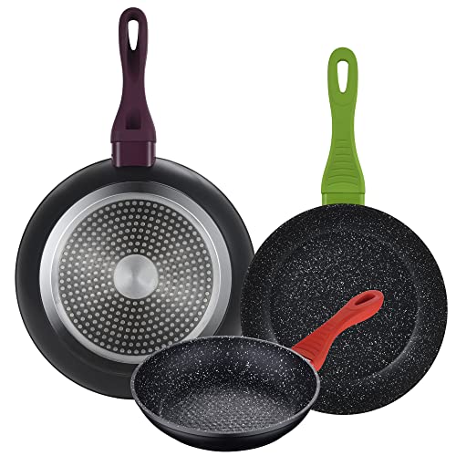 Renberg Color Cook Set de Sartenes, Aluminio Forjado, Multicolor, cubierta antiadherente, 28 cm, 3 Unidades