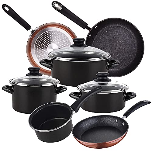 Magefesa Bateria de cocina 7 piezas MAGEFESA Kenia de acero esmaltado con juego de sartenes (20/24/28 cm) Moma en aluminio forjado