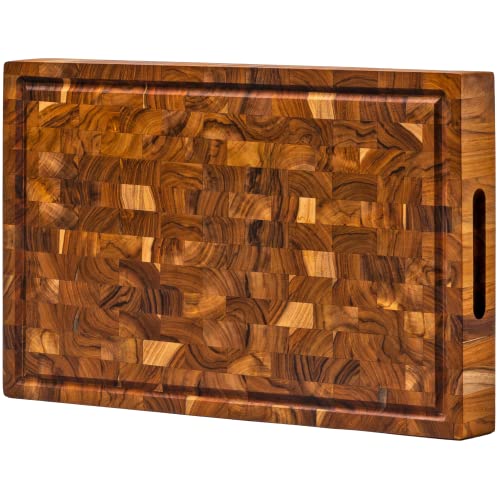 Tabla de cortar de madera para la cocina [5 cm de grosor] Bloque de canicero en teca acondicionado con cera de abejas, linaza y aceite de limón. Tabla para embutidos de 43 x 28 cm. Ziruma
