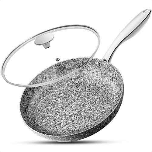 MICHELANGELO Sartén con Tapa de 26 cm, sartén de Granito Antiadherente con Revestimiento derivado de Piedra, sartén Antiadherente con Tapa, sartén de Granito de 26 cm, Compatible con inducción