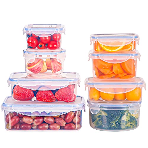 Tiastar 8 Pieza Envases Reutilizables Recipientes de Plástico Alimentos con Tapas Herméticas, Sin BPA y 100% a Prueba de Fugas, Aptos para Lavavajillas, Congelador y Microondas, 0.24-1.5L