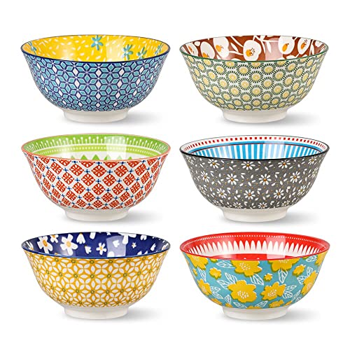 Bol Cereales Desayuno Cuencos Ceramica - Juego de Tazones para Sopa Colores de 700 ml - 6 Boles Cocina para Comida en Porcelana - Set Cuenco Ramen para Arroz | Ensalada | Consome | Gazpacho - 15,7 cm