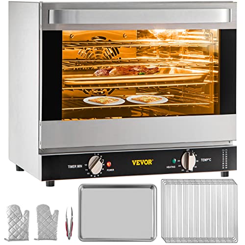 VEVOR Horno de Convección Eléctrico 66 L 1800 W Horno Sobremesa 58 x 55 x 50 cm, Acero Inoxidable y Vidrio Templado, Horno Eléctrico Multifunción de Sobremesa 65-250 ℃ con 4 Estantes para Cafeterías