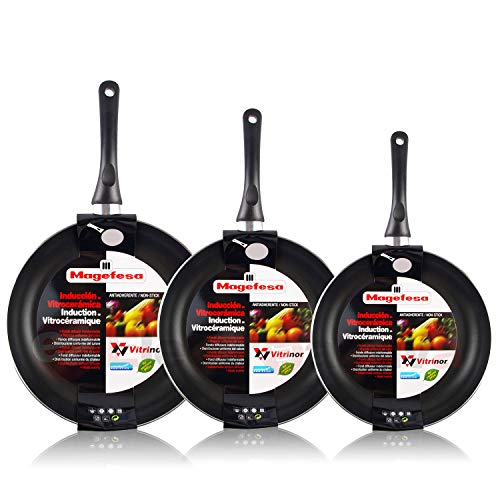 MAGEFESA Vitral - Set Juego 3 Sartenes 20-24-28 cm Aluminio, inducción, Antiadherente Libre de PFOA, Limpieza lavavajillas Apta para Todas Las cocinas, vitroceramica, Gas.