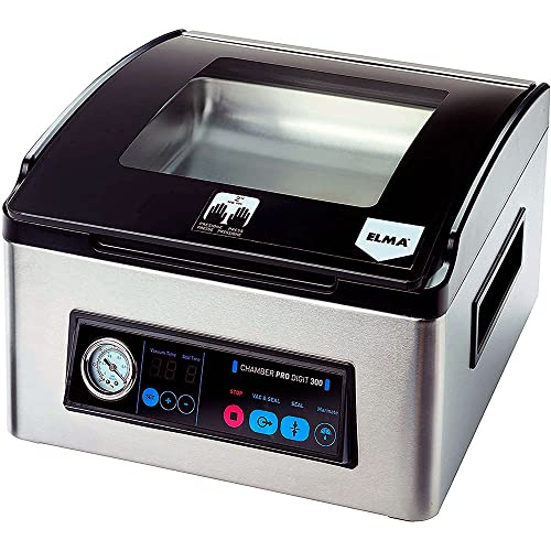 ELMA Envasadora al Vacío Profesional Chamber Pro Digit 300 | Uso Intensivo, Barra de Sellado de 30 cm, Permite Envasar y Sellar con Líquidos, 43 x 36 x 23.5 cm, 350 W, Incluye Bolsas al Vacío