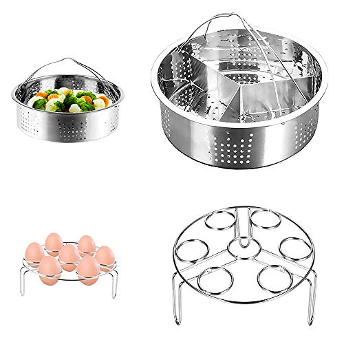 CestMall Accesorios para Instant Pot, 3 piezas Cesta de vapor con estante para cocinar huevos al vapor, separador, se adapta a olla de presión instantánea de 5,6,8 cuartos de galón, acero inoxidable