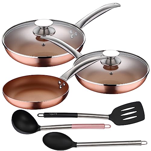 Set 5pc sartenes 20,24,28 cm (con tapa) aluminio prensado inducción con Set 3pc utensilios de cocina nylon