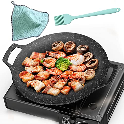 Rwoora Sartén antiadherente de 14 pulgadas + cepillo + paño seco, olla para barbacoa al aire libre camping parrilla sartén para estufas e inducción compatible (33 cm)