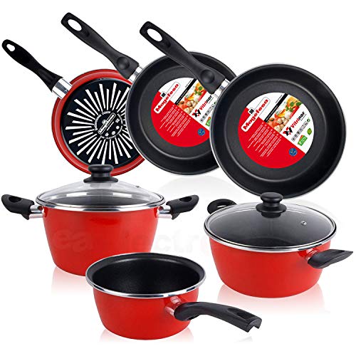 Magefesa Bateria de cocina 5 piezas + Set Juego 3 Sartenes 18-20-24 cm, inducción, antiadherente libre de PFOA, limpieza lavavajillas apta todas las cocinas, vitroceramica, gas, fabricadas en España