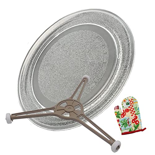 VIETOL Horno de microondas ​Placa de Vidrio, Bandeja de Vidrio para microondas, Reemplazo de la Bandeja Redonda del Plato Giratorio de microondas, Soporte de Rodillo de Anillo Giratorio de Triple Bra