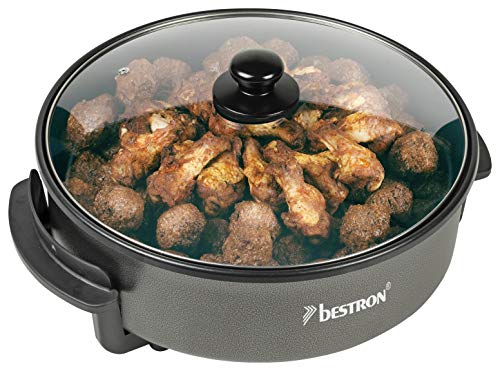 Bestron AHP1800Z Sartén eléctrica para Fiestas con Tapa de Cristal, Antiadherente, 1500 W, Color Negro, Metal, 5 Velocidades