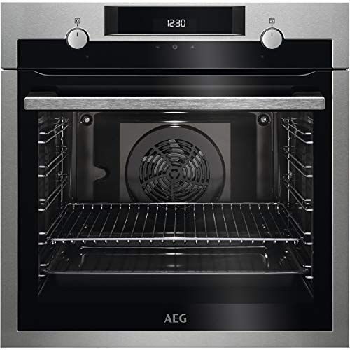 AEG BEE435111M Horno Multifunción con Función Limpieza AquaClean, 9 funciones, Cocción Uniforme, Ventilador XXL, Pantalla LCD Táctil, Antihuellas, Bandeja XXL, Inox, Clase A+, 72 Litros