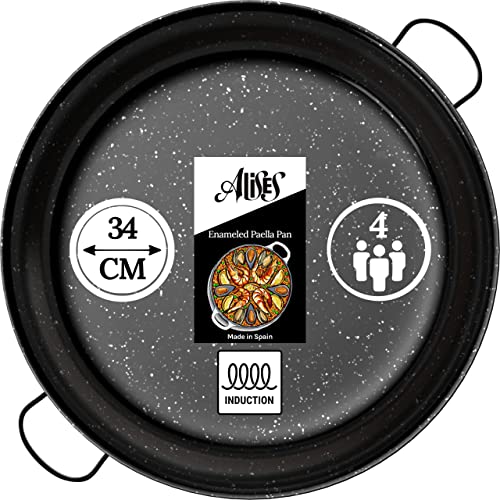 Alises - Sartén de inducción de acero al carbono esmaltado (naturalmente antiadherente) Paellera de inducción 34 cm - Paellera de inducción 34 cm