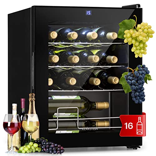 Klarstein Shiraz Vinoteca, Nevera para Vinos 1 Zona Refrigeración, Botellero para Vinos, Cerveza, Prosecco, Expositor Interior y Exterior, Panel Táctil, 42 L., Vinoteca Capacidad 16 Botellas