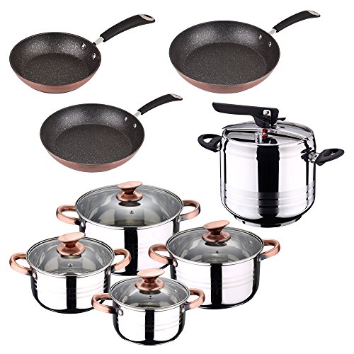 San Ignacio Olla A PRESIÓN 7L Duna + BATERÍA Cocina 8 Piezas Set SARTENES SIP MOMA, Cromado, Talla Única