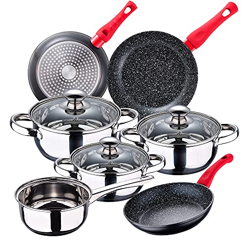 Bateria de cocina 7 piezas SAN IGNACIO Faro, acero inoxidable, con juego sartenes (20/24/28 cm) SAN IGNACIO Energy en aluminio forjado